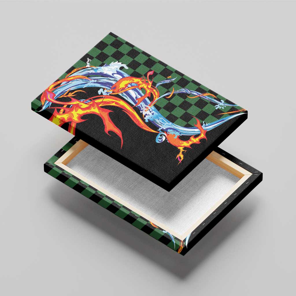 Japanese Asanoha Pattern Canvas Wall Art Sun Flame Slayer Dragon Hinokami Kagura Spirit - Polynesian Pride