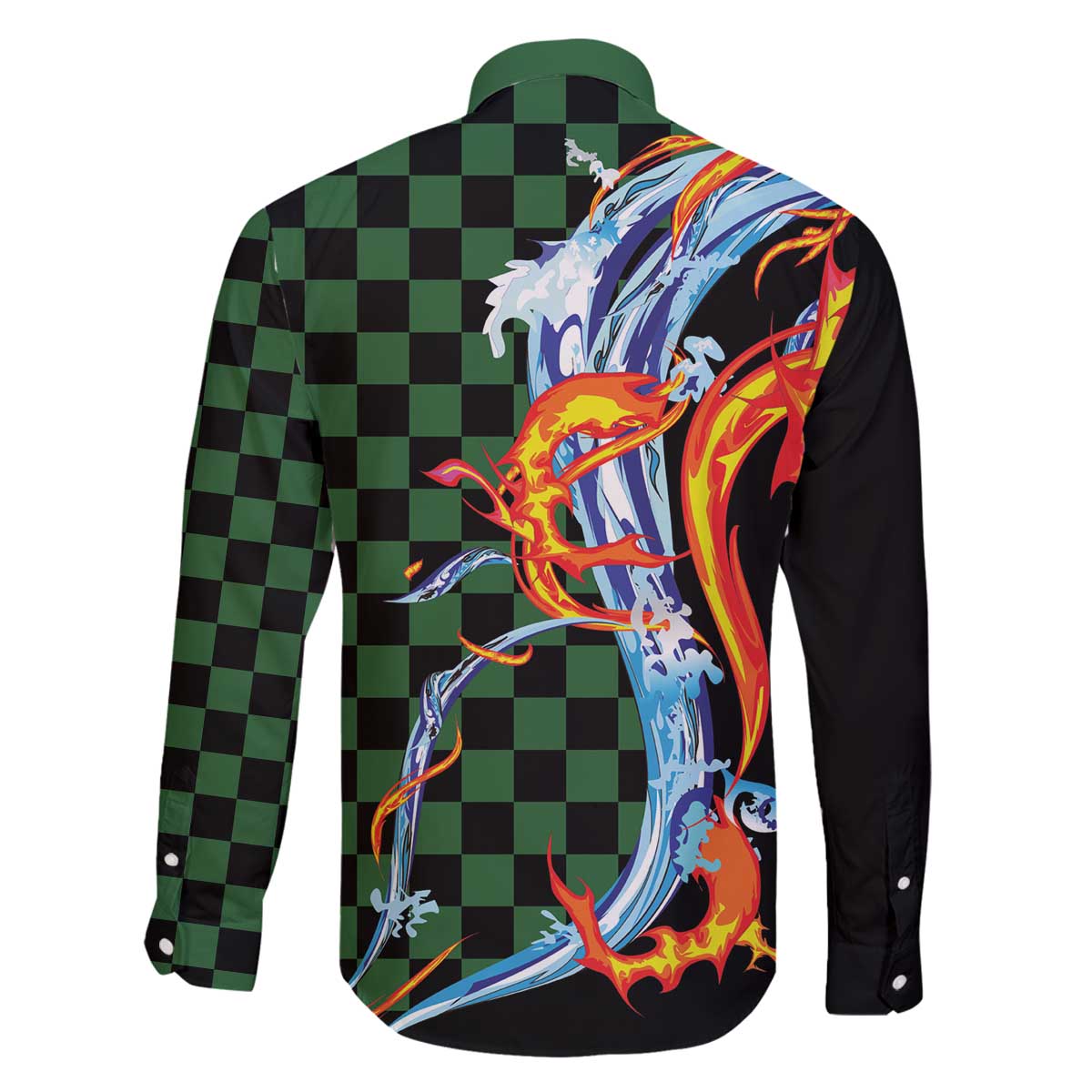 Japanese Asanoha Pattern Family Matching Off The Shoulder Long Sleeve Dress and Hawaiian Shirt Sun Flame Slayer Dragon Hinokami Kagura Spirit LT9 - Polynesian Pride