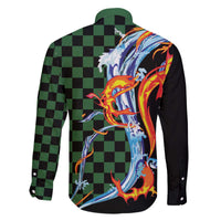 Japanese Asanoha Pattern Family Matching Off The Shoulder Long Sleeve Dress and Hawaiian Shirt Sun Flame Slayer Dragon Hinokami Kagura Spirit LT9 - Polynesian Pride