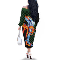 Japanese Asanoha Pattern Family Matching Off The Shoulder Long Sleeve Dress and Hawaiian Shirt Sun Flame Slayer Dragon Hinokami Kagura Spirit LT9 - Polynesian Pride