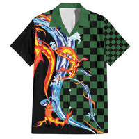 Japanese Asanoha Pattern Family Matching Off Shoulder Short Dress and Hawaiian Shirt Sun Flame Slayer Dragon Hinokami Kagura Spirit LT9 Dad's Shirt - Short Sleeve Green - Polynesian Pride
