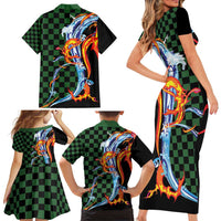 Japanese Asanoha Pattern Family Matching Short Sleeve Bodycon Dress and Hawaiian Shirt Sun Flame Slayer Dragon Hinokami Kagura Spirit LT9 - Polynesian Pride