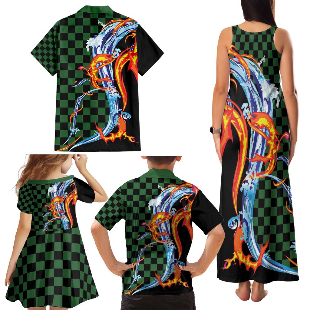 Japanese Asanoha Pattern Family Matching Tank Maxi Dress and Hawaiian Shirt Sun Flame Slayer Dragon Hinokami Kagura Spirit LT9 - Polynesian Pride