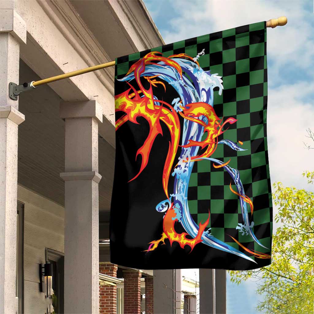 Japanese Asanoha Pattern Garden Flag Sun Flame Slayer Dragon Hinokami Kagura Spirit - Polynesian Pride