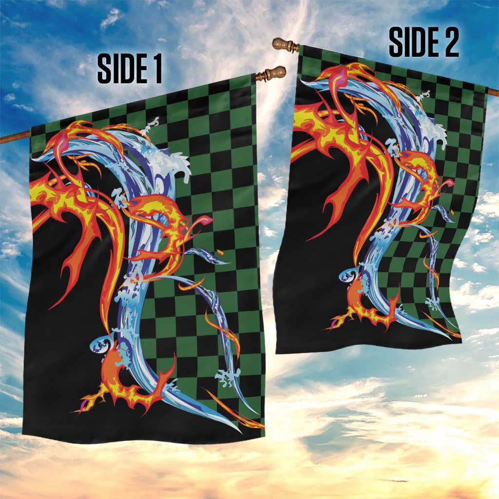 Japanese Asanoha Pattern Garden Flag Sun Flame Slayer Dragon Hinokami Kagura Spirit - Polynesian Pride