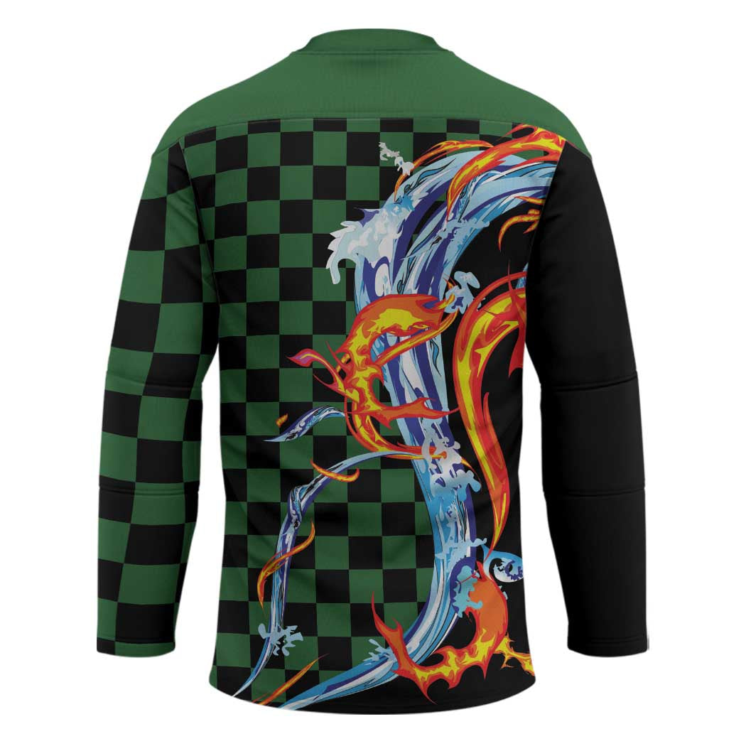 Japanese Asanoha Pattern Hockey Jersey Sun Flame Slayer Dragon Hinokami Kagura Spirit - Polynesian Pride