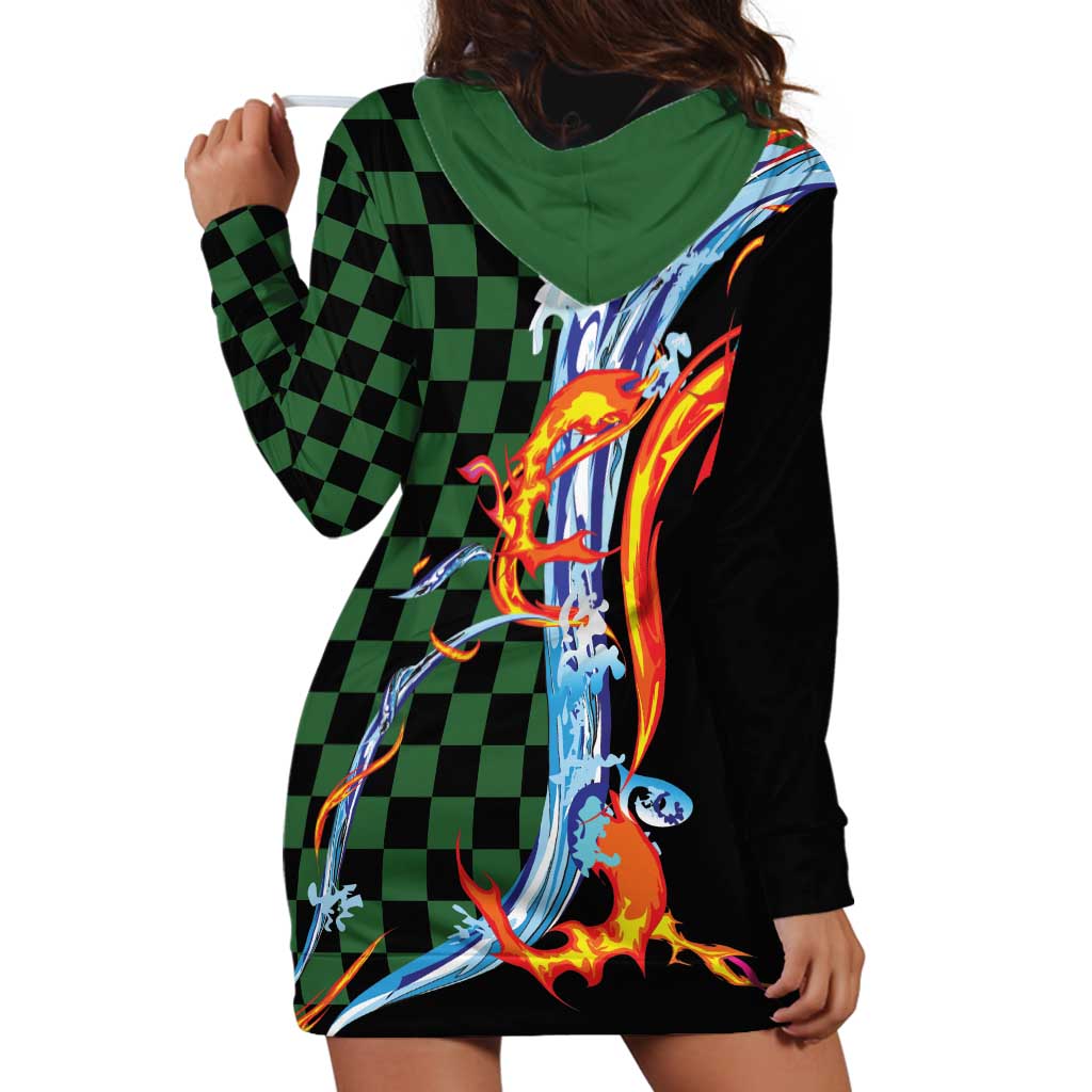 Japanese Asanoha Pattern Hoodie Dress Sun Flame Slayer Dragon Hinokami Kagura Spirit LT9 - Polynesian Pride