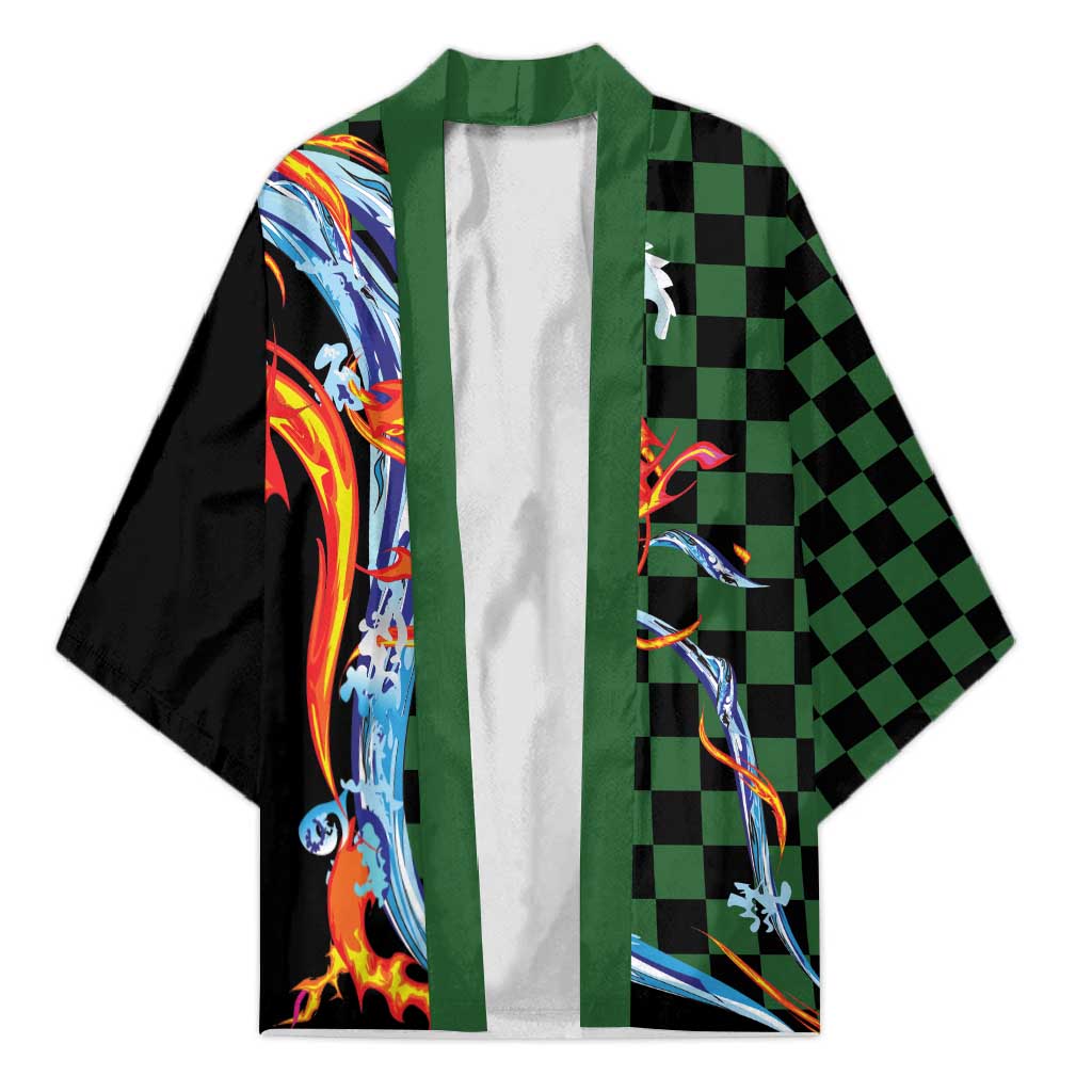 Japanese Asanoha Pattern Kimono Sun Flame Slayer Dragon Hinokami Kagura Spirit LT9 Unisex Green - Polynesian Pride