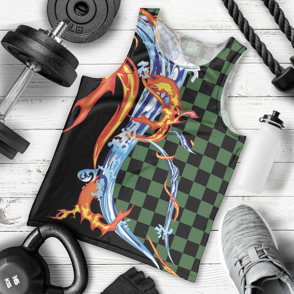 Japanese Asanoha Pattern Men Tank Top Sun Flame Slayer Dragon Hinokami Kagura Spirit LT9 - Polynesian Pride