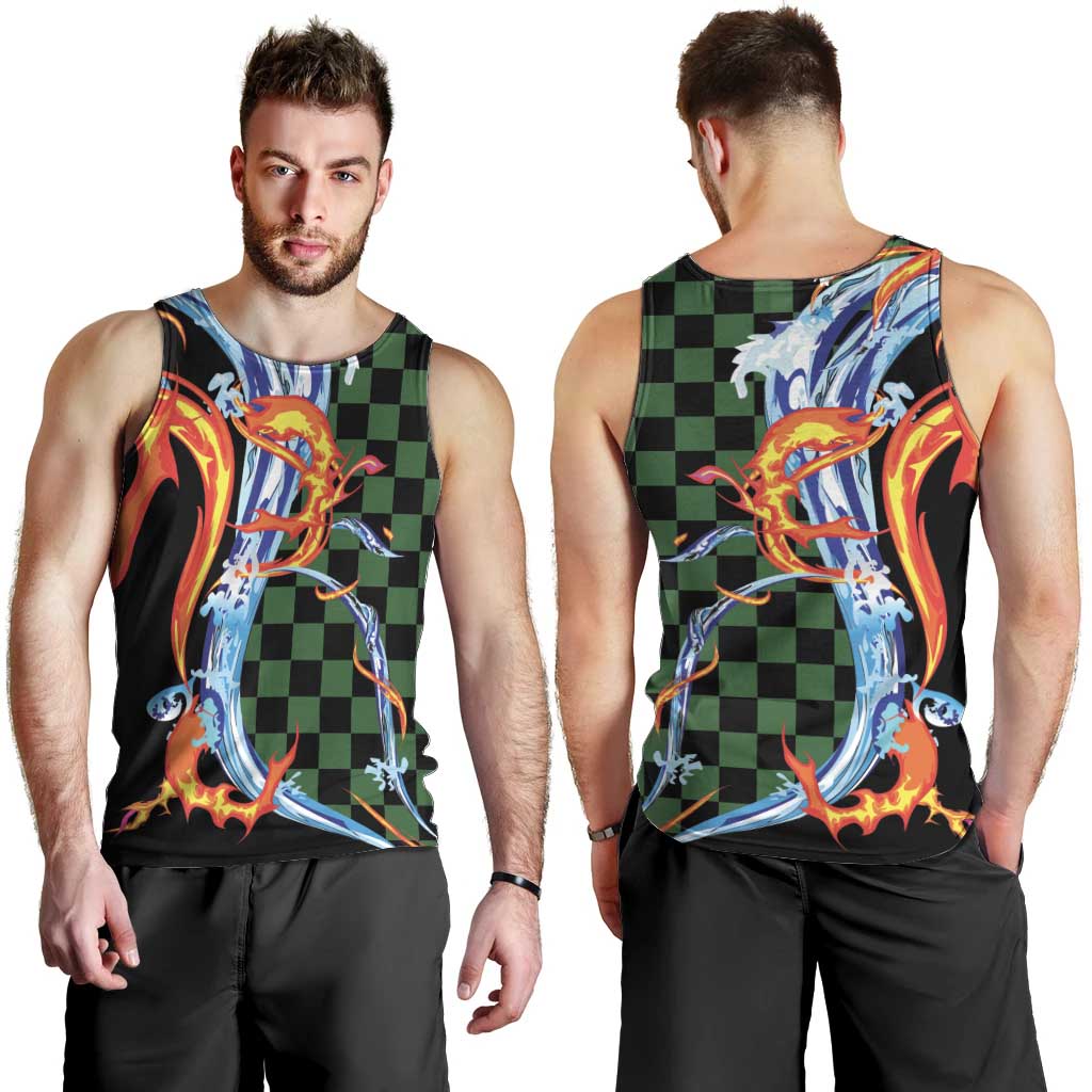 Japanese Asanoha Pattern Men Tank Top Sun Flame Slayer Dragon Hinokami Kagura Spirit LT9 - Polynesian Pride