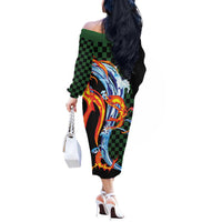 Japanese Asanoha Pattern Off The Shoulder Long Sleeve Dress Sun Flame Slayer Dragon Hinokami Kagura Spirit - Polynesian Pride