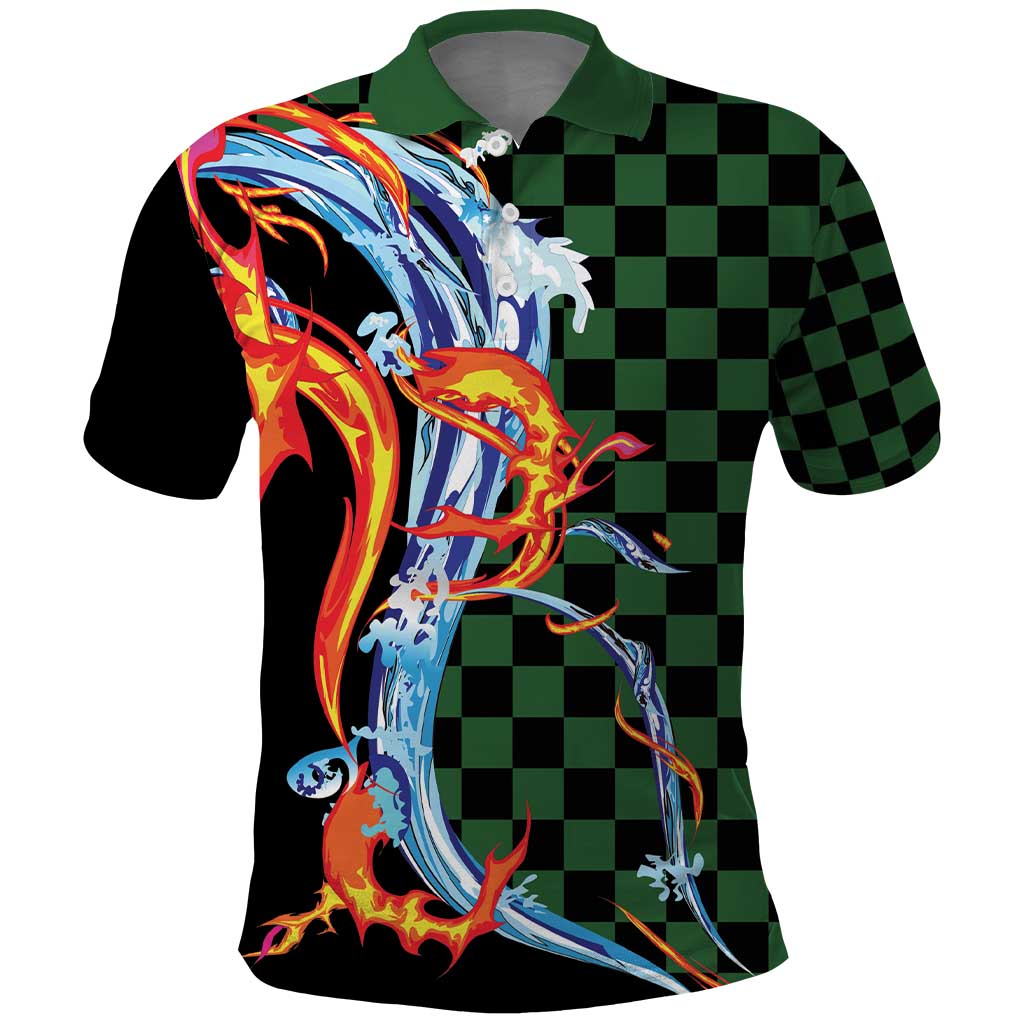 Japanese Asanoha Pattern Polo Shirt Sun Flame Slayer Dragon Hinokami Kagura Spirit - Polynesian Pride