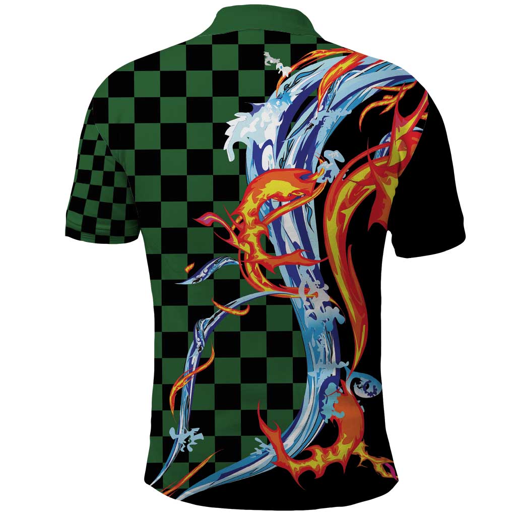 Japanese Asanoha Pattern Polo Shirt Sun Flame Slayer Dragon Hinokami Kagura Spirit - Polynesian Pride