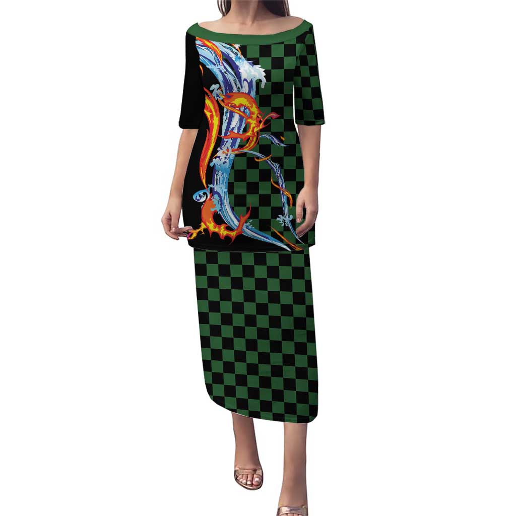 Japanese Asanoha Pattern Puletasi Sun Flame Slayer Dragon Hinokami Kagura Spirit - Polynesian Pride