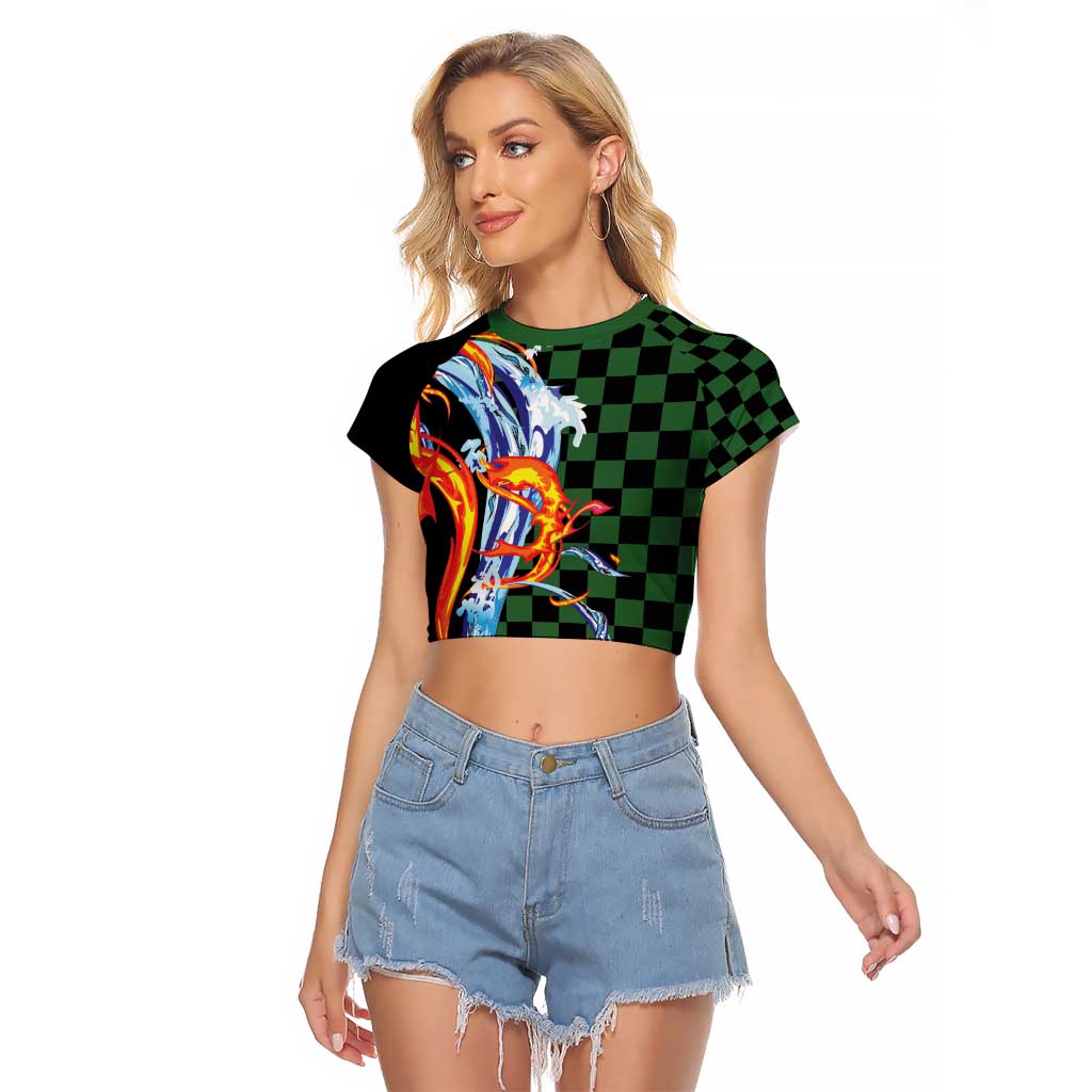 Japanese Asanoha Pattern Raglan Cropped T Shirt Sun Flame Slayer Dragon Hinokami Kagura Spirit - Polynesian Pride