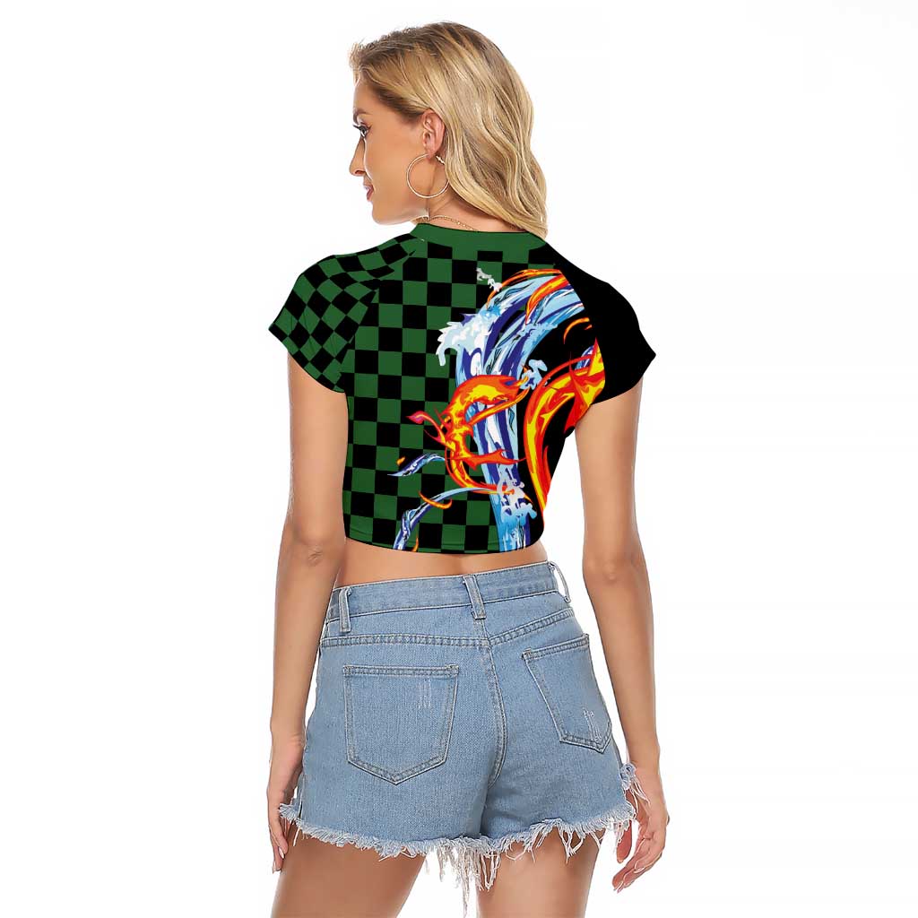 Japanese Asanoha Pattern Raglan Cropped T Shirt Sun Flame Slayer Dragon Hinokami Kagura Spirit - Polynesian Pride