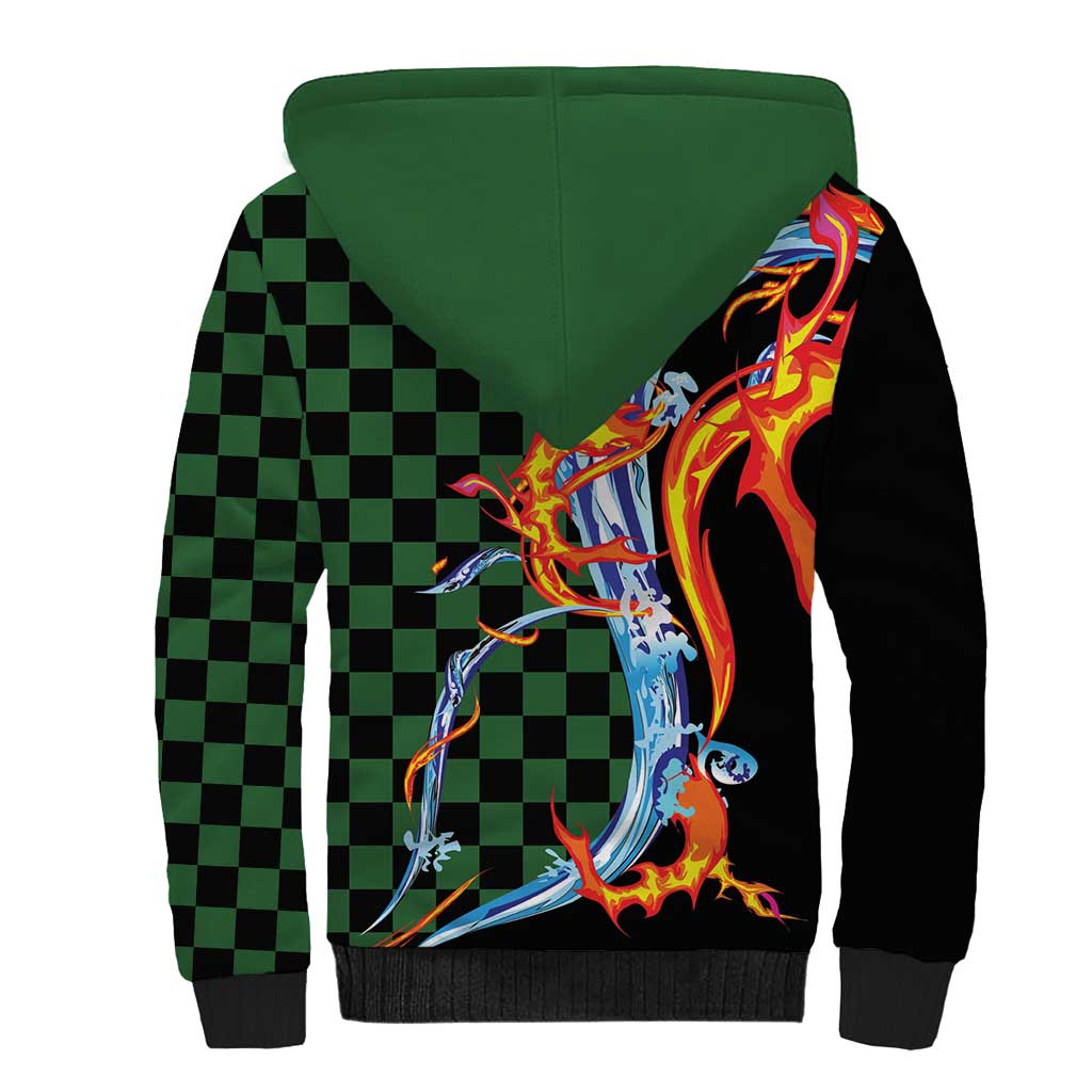 Japanese Asanoha Pattern Sherpa Hoodie Sun Flame Slayer Dragon Hinokami Kagura Spirit - Polynesian Pride