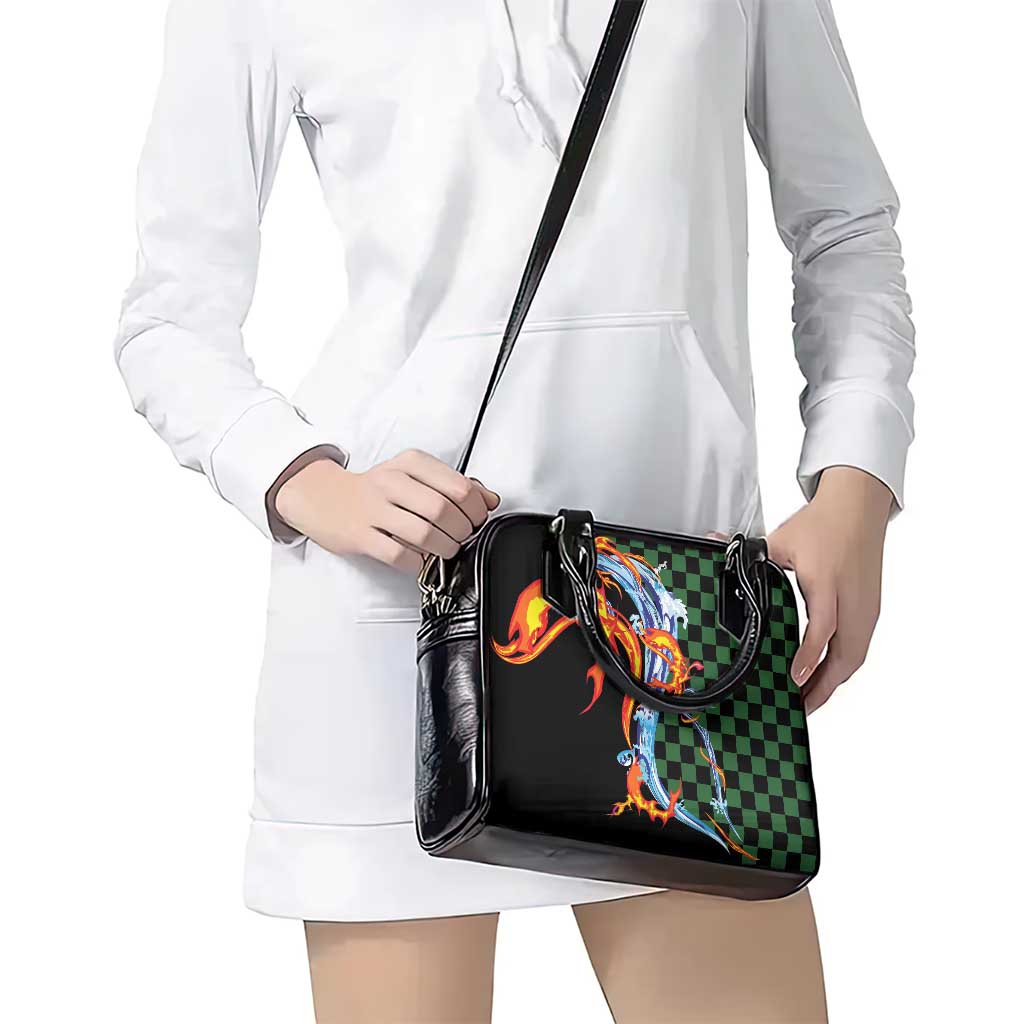 Japanese Asanoha Pattern Shoulder Handbag Sun Flame Slayer Dragon Hinokami Kagura Spirit - Polynesian Pride