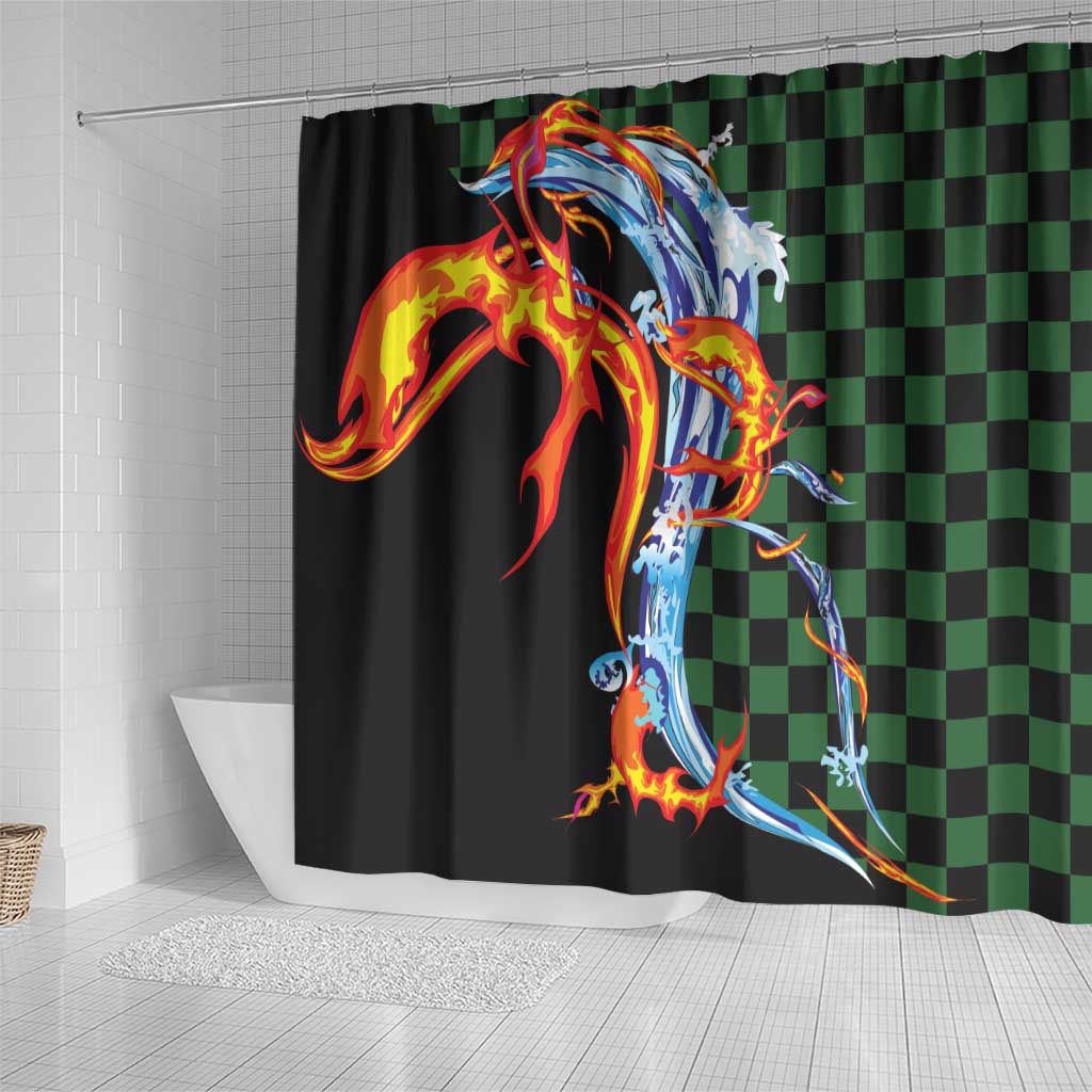 Japanese Asanoha Pattern Shower Curtain Sun Flame Slayer Dragon Hinokami Kagura Spirit LT9 - Polynesian Pride