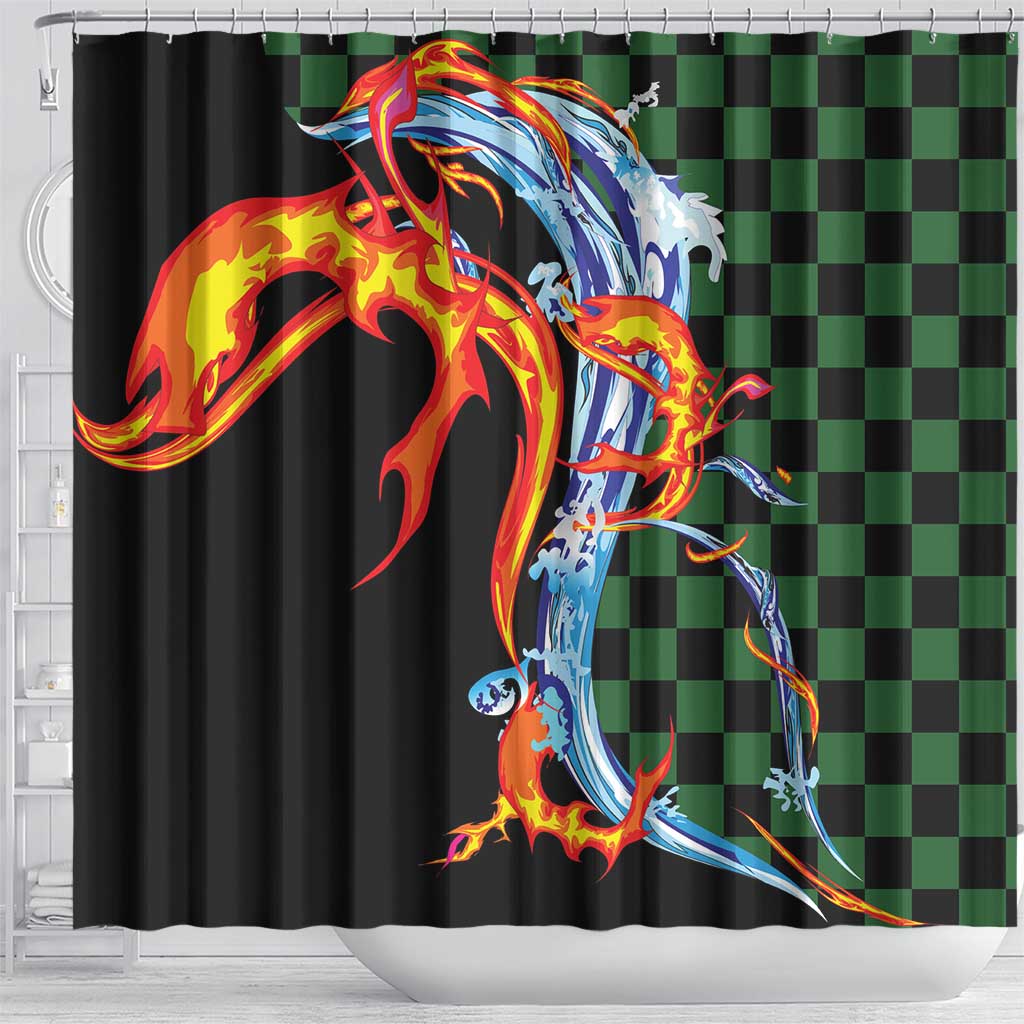 Japanese Asanoha Pattern Shower Curtain Sun Flame Slayer Dragon Hinokami Kagura Spirit LT9 - Polynesian Pride