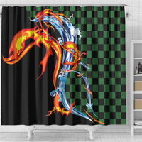 Japanese Asanoha Pattern Shower Curtain Sun Flame Slayer Dragon Hinokami Kagura Spirit LT9 - Polynesian Pride