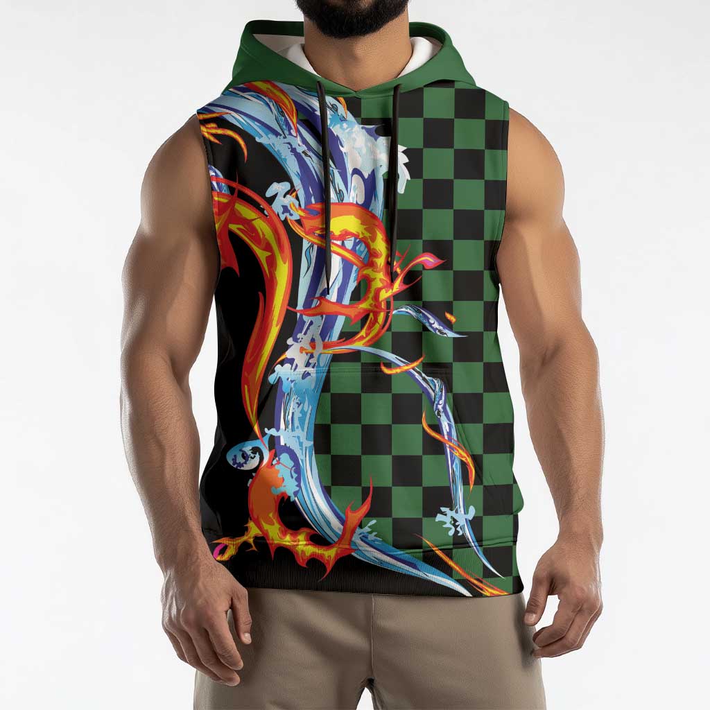 Japanese Asanoha Pattern Sleeveless Hoodie Sun Flame Slayer Dragon Hinokami Kagura Spirit - Polynesian Pride