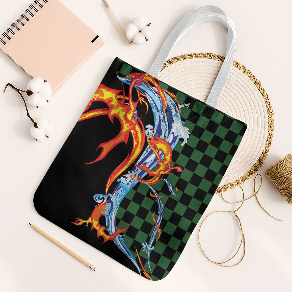 Japanese Asanoha Pattern Tote Bag Sun Flame Slayer Dragon Hinokami Kagura Spirit - Polynesian Pride