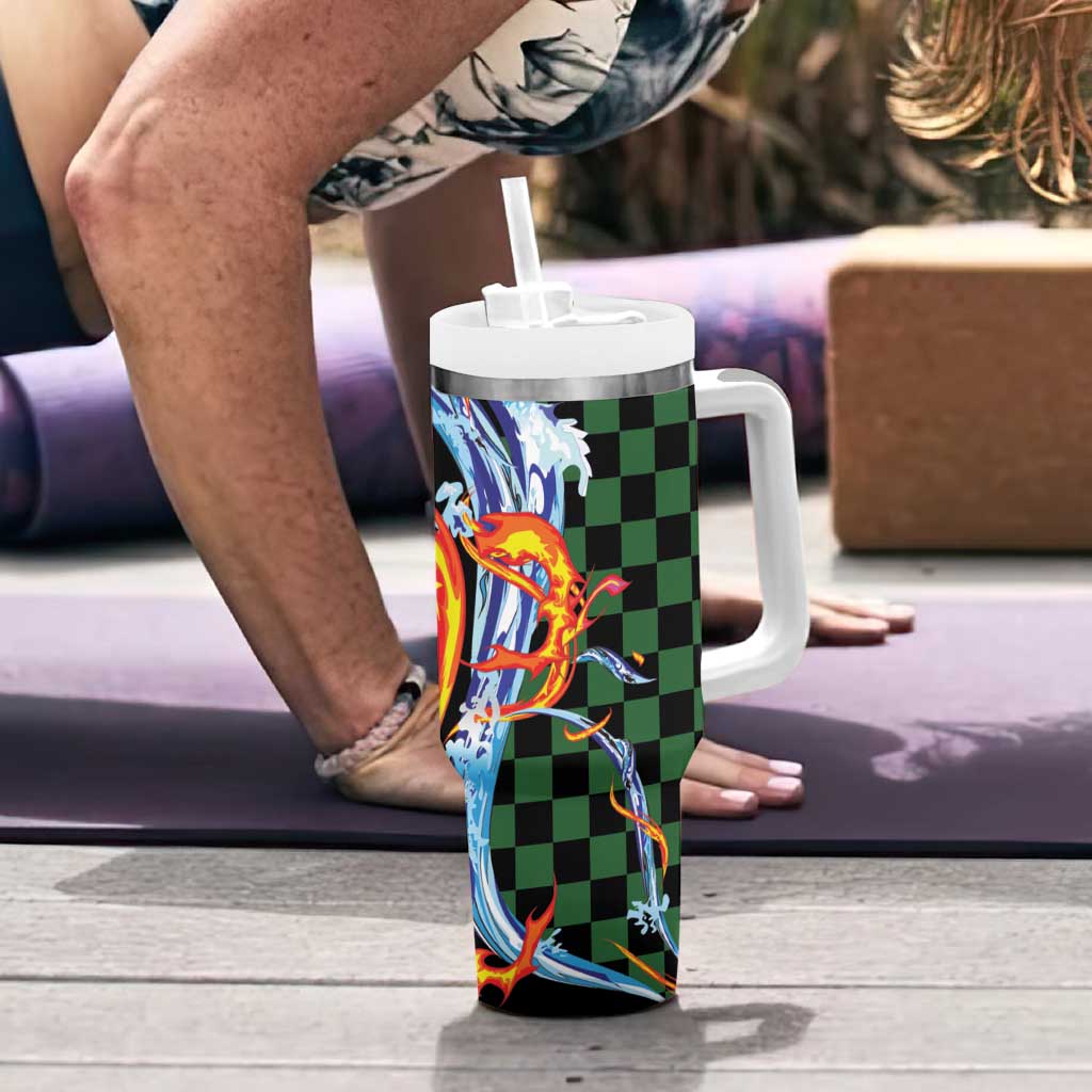 Japanese Asanoha Pattern Tumbler With Handle Sun Flame Slayer Dragon Hinokami Kagura Spirit - Polynesian Pride