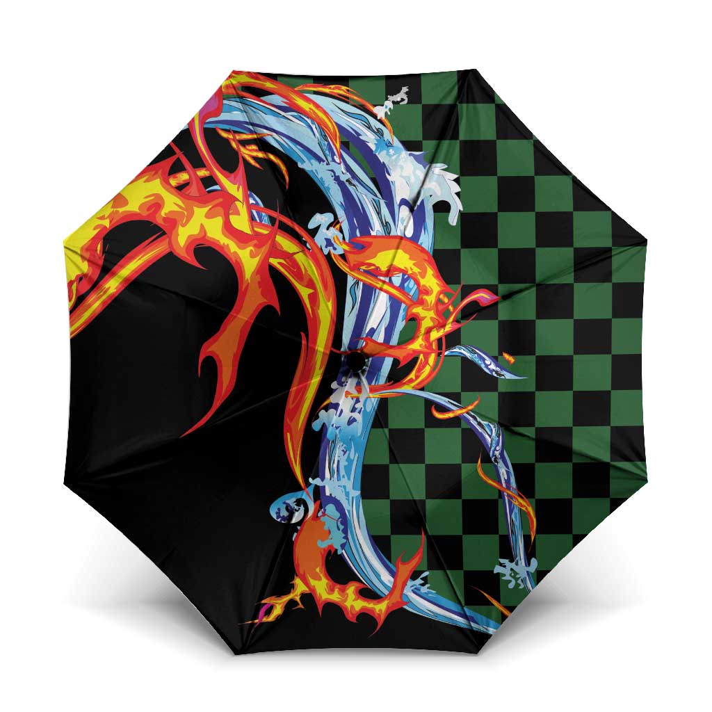 Japanese Asanoha Pattern Umbrella Sun Flame Slayer Dragon Hinokami Kagura Spirit LT9 One Size Folded 11.42 inch Opened Diameter 37.4 inch Green - Polynesian Pride