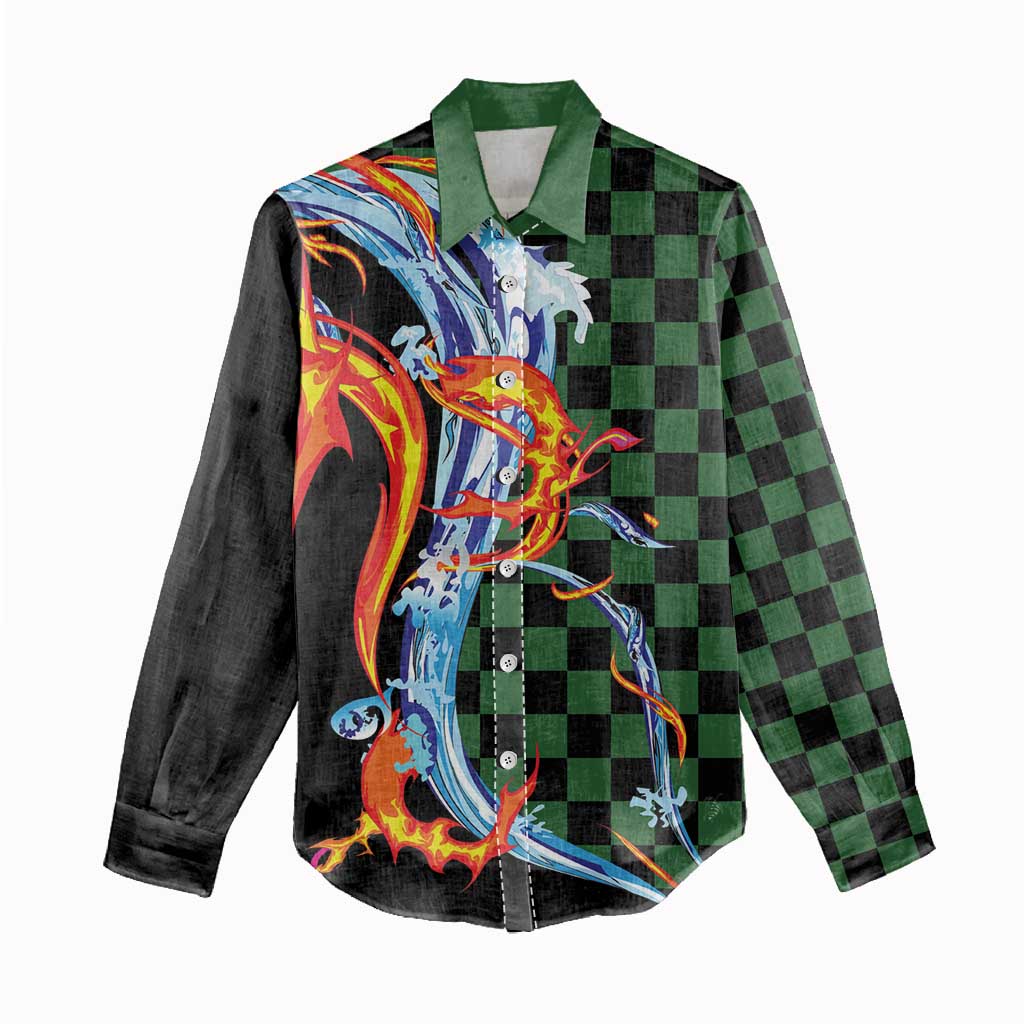 Japanese Asanoha Pattern Women Casual Shirt Sun Flame Slayer Dragon Hinokami Kagura Spirit LT9 - Polynesian Pride