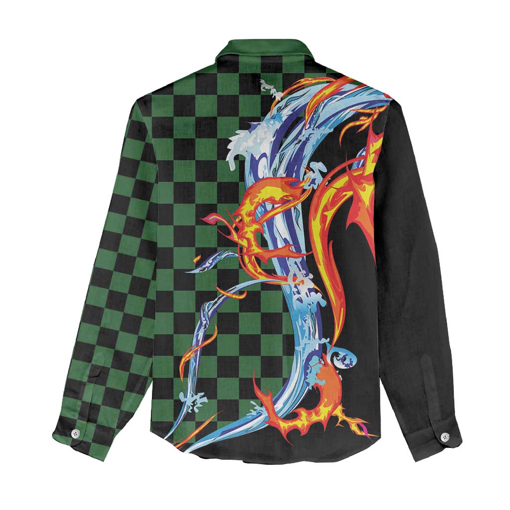 Japanese Asanoha Pattern Women Casual Shirt Sun Flame Slayer Dragon Hinokami Kagura Spirit LT9 - Polynesian Pride