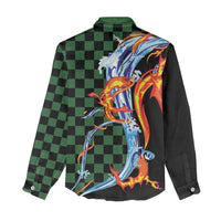 Japanese Asanoha Pattern Women Casual Shirt Sun Flame Slayer Dragon Hinokami Kagura Spirit LT9 - Polynesian Pride