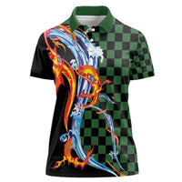 Japanese Asanoha Pattern Women Polo Shirt Sun Flame Slayer Dragon Hinokami Kagura Spirit LT9 Female Green - Polynesian Pride