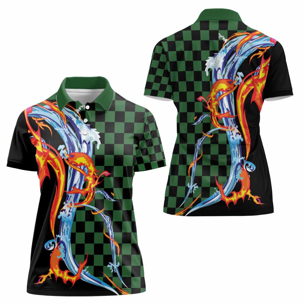Japanese Asanoha Pattern Women Polo Shirt Sun Flame Slayer Dragon Hinokami Kagura Spirit LT9 - Polynesian Pride