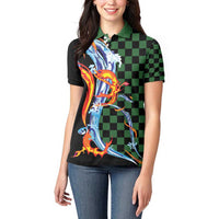 Japanese Asanoha Pattern Women Polo Shirt Sun Flame Slayer Dragon Hinokami Kagura Spirit LT9 - Polynesian Pride