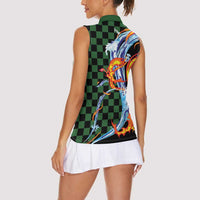 Japanese Asanoha Pattern Women Sleeveless Polo Shirt Sun Flame Slayer Dragon Hinokami Kagura Spirit LT9 - Polynesian Pride