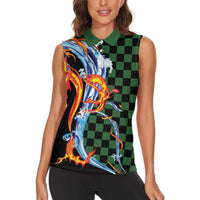 Japanese Asanoha Pattern Women Sleeveless Polo Shirt Sun Flame Slayer Dragon Hinokami Kagura Spirit LT9 - Polynesian Pride