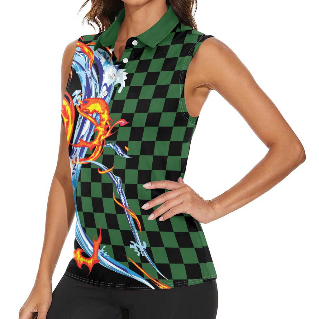 Japanese Asanoha Pattern Women Sleeveless Polo Shirt Sun Flame Slayer Dragon Hinokami Kagura Spirit LT9 - Polynesian Pride