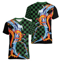 Japanese Asanoha Pattern Women V-Neck T-Shirt Sun Flame Slayer Dragon Hinokami Kagura Spirit LT9 - Polynesian Pride