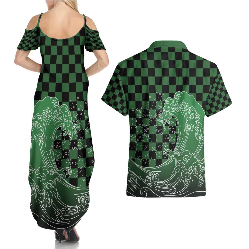 Japanese Asanoha Pattern Couples Matching Summer Maxi Dress and Hawaiian Shirt Water Breathing Slayer Dragon - Polynesian Pride