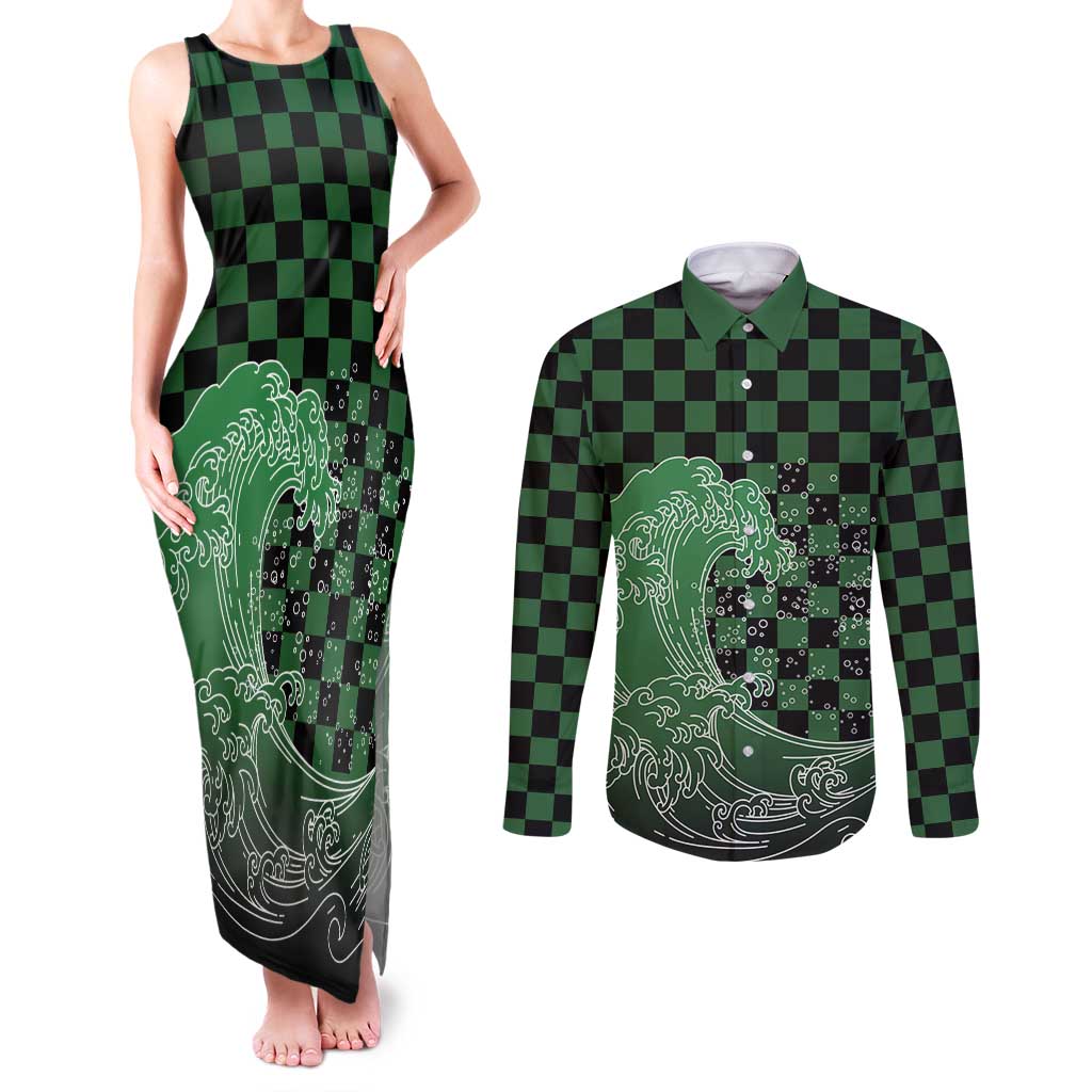Japanese Asanoha Pattern Couples Matching Tank Maxi Dress and Long Sleeve Button Shirt Water Breathing Slayer Dragon - Polynesian Pride