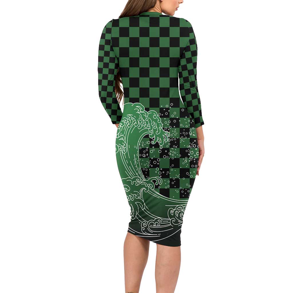 Japanese Asanoha Pattern Family Matching Long Sleeve Bodycon Dress and Hawaiian Shirt Water Breathing Slayer Dragon LT9 - Polynesian Pride