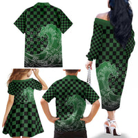 Japanese Asanoha Pattern Family Matching Off The Shoulder Long Sleeve Dress and Hawaiian Shirt Water Breathing Slayer Dragon LT9 - Polynesian Pride