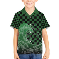 Japanese Asanoha Pattern Family Matching Off The Shoulder Long Sleeve Dress and Hawaiian Shirt Water Breathing Slayer Dragon LT9 Son's Shirt Green - Polynesian Pride