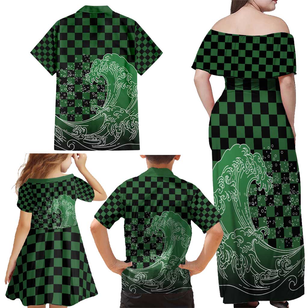 Japanese Asanoha Pattern Family Matching Off Shoulder Maxi Dress and Hawaiian Shirt Water Breathing Slayer Dragon LT9 - Polynesian Pride