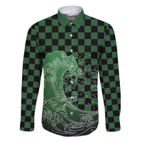 Japanese Asanoha Pattern Family Matching Off Shoulder Maxi Dress and Hawaiian Shirt Water Breathing Slayer Dragon LT9 Dad's Shirt - Long Sleeve Green - Polynesian Pride