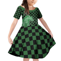 Japanese Asanoha Pattern Family Matching Off Shoulder Short Dress and Hawaiian Shirt Water Breathing Slayer Dragon LT9 Daughter's Dress Green - Polynesian Pride