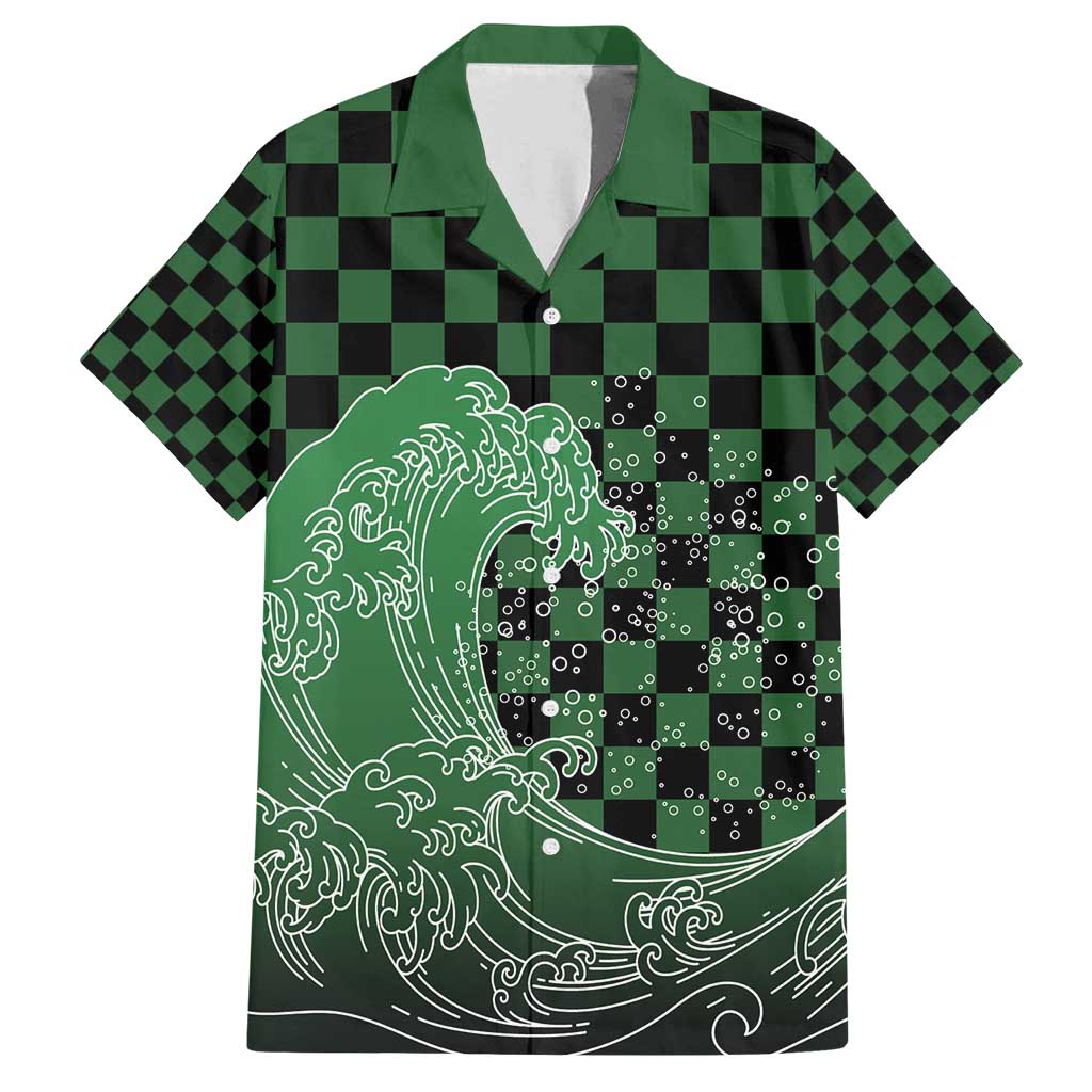 Japanese Asanoha Pattern Family Matching Off Shoulder Short Dress and Hawaiian Shirt Water Breathing Slayer Dragon LT9 Dad's Shirt - Short Sleeve Green - Polynesian Pride