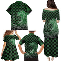 Japanese Asanoha Pattern Family Matching Puletasi and Hawaiian Shirt Water Breathing Slayer Dragon - Polynesian Pride