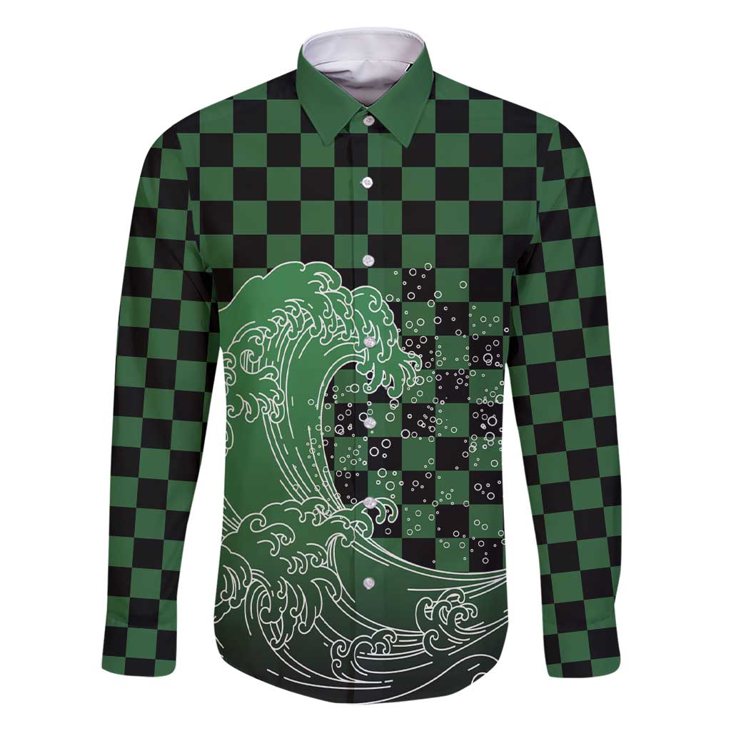 Japanese Asanoha Pattern Family Matching Short Sleeve Bodycon Dress and Hawaiian Shirt Water Breathing Slayer Dragon LT9 Dad's Shirt - Long Sleeve Green - Polynesian Pride